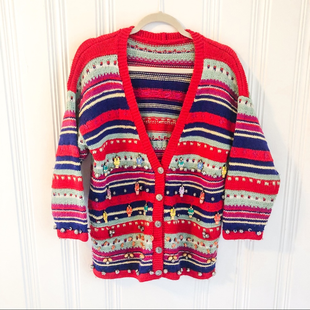 Vintage Peruvian Hand Knit Striped Sweater
